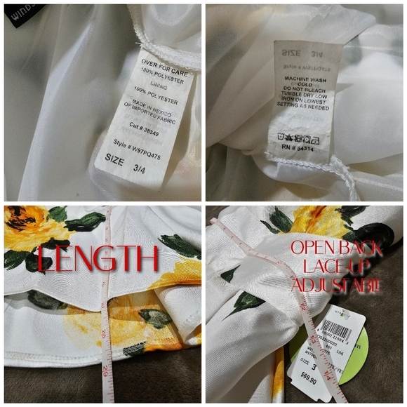 Windsor ✦ Floral Fit & Flare Dress ✦ White & Yellow Summer Print w/ Lace-Up Back - Picture 14 of 17